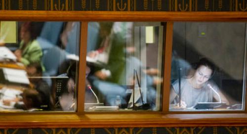 Translator at work at the UN General Assembly